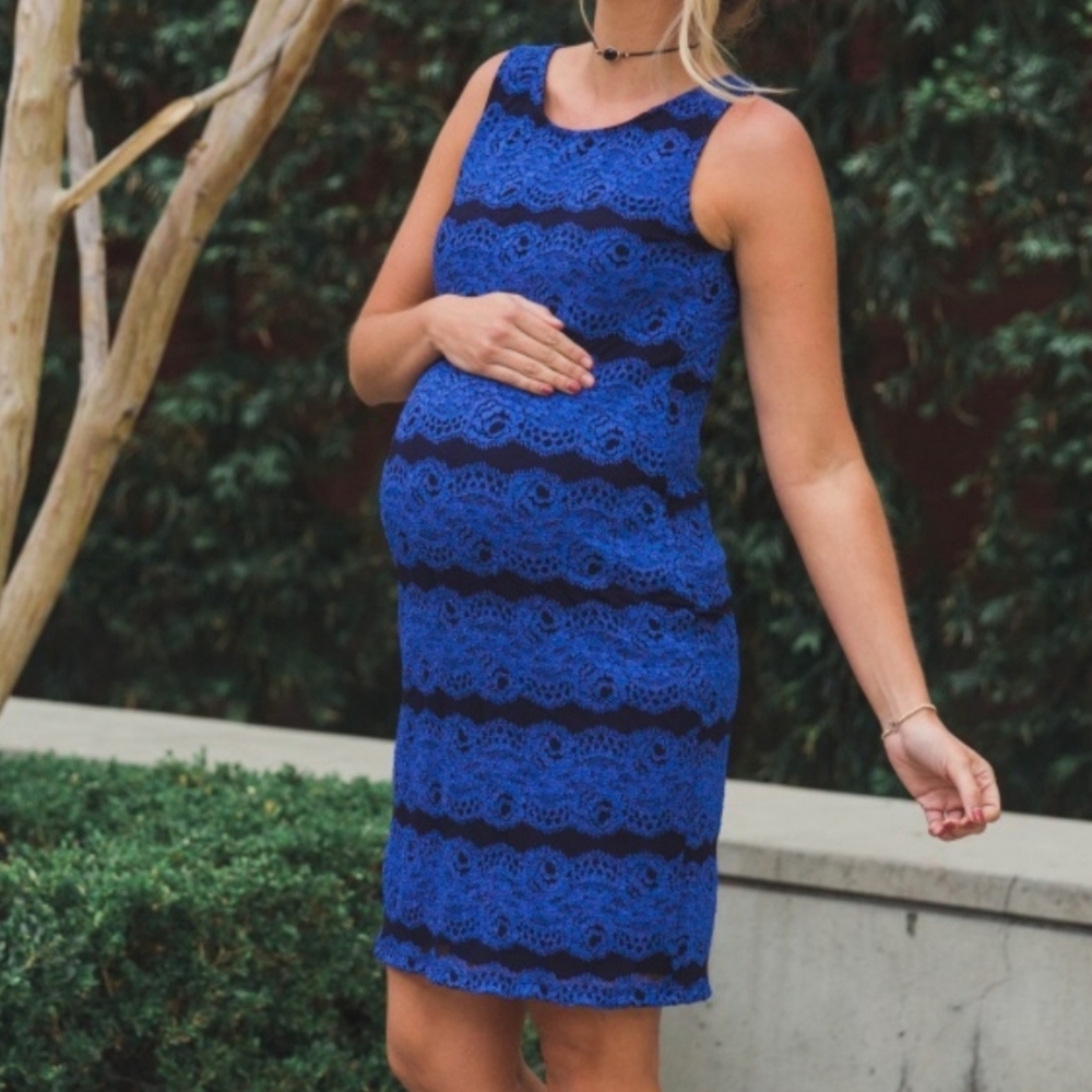 PinkBlush Maternity Lace Striped Dress